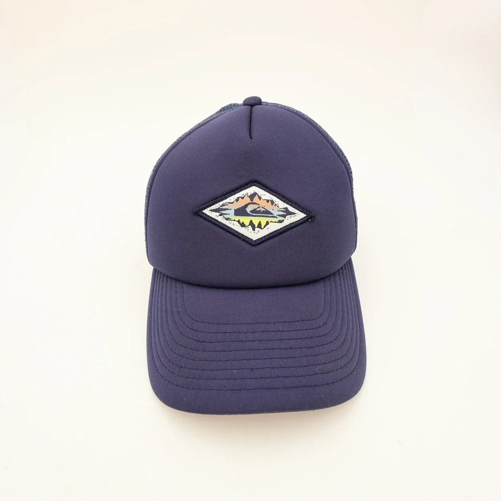 Quiksilver Youth Blue Trucker Hat Mountain Wave Patch Snapback Cap 55cm